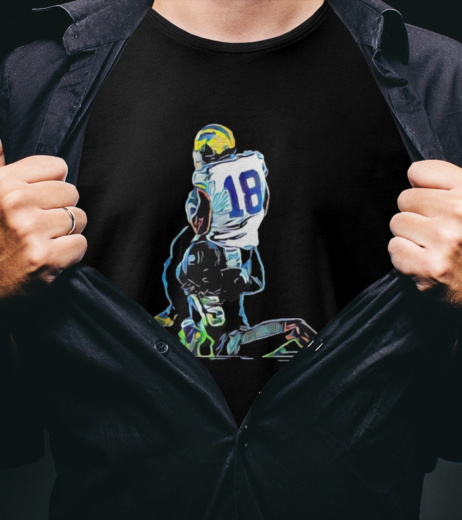 Michigan Wolverines Colston Loveland 18 Neon Football Sketch T-Shirt