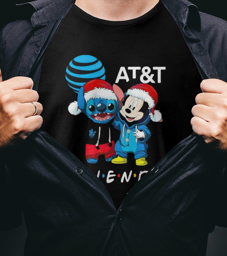 AT&T Christmas Friends Stitch And Mickey Mouse Holiday Cheer T-Shirt