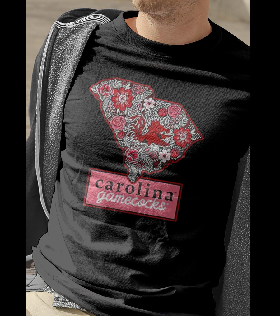 Carolina Gamecocks Floral South Carolina State Outline T-Shirt