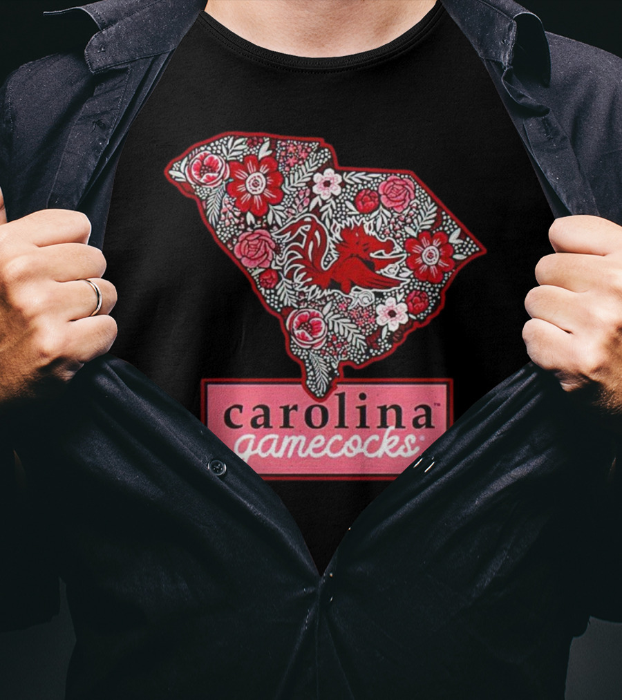 Carolina Gamecocks Floral South Carolina State Outline T-Shirt