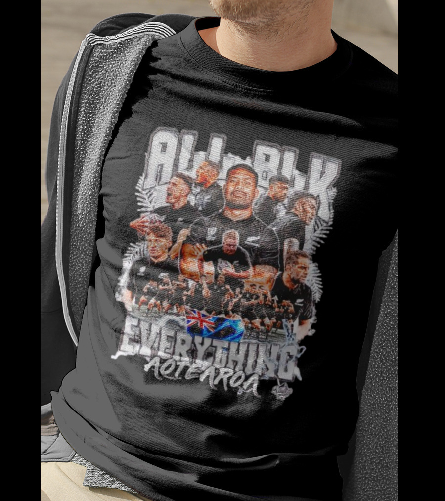 All Blk Everything AoteAroa Rugby Team Haka New Zealand Flag Ferns T-Shirt