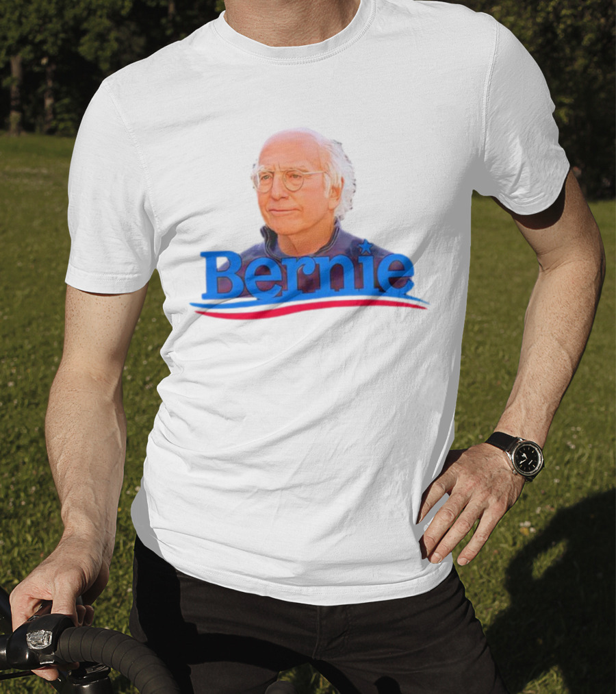 Bernie Larry David Parody With Blue Lettering And Red Stripe T-Shirt