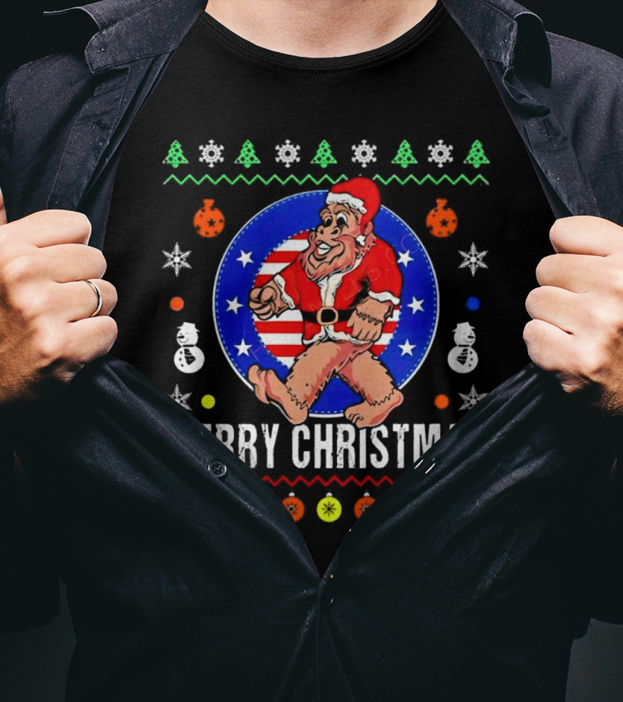 Merry Christmas Bigfoot Santa Claus Festive Holiday T-Shirt