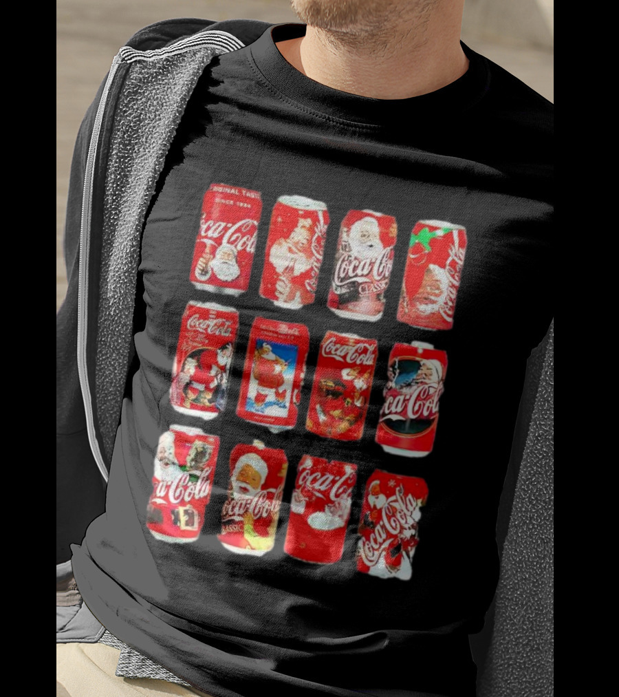 Coca Cola Santa Claus Cans Collection Vintage Holiday T-Shirt