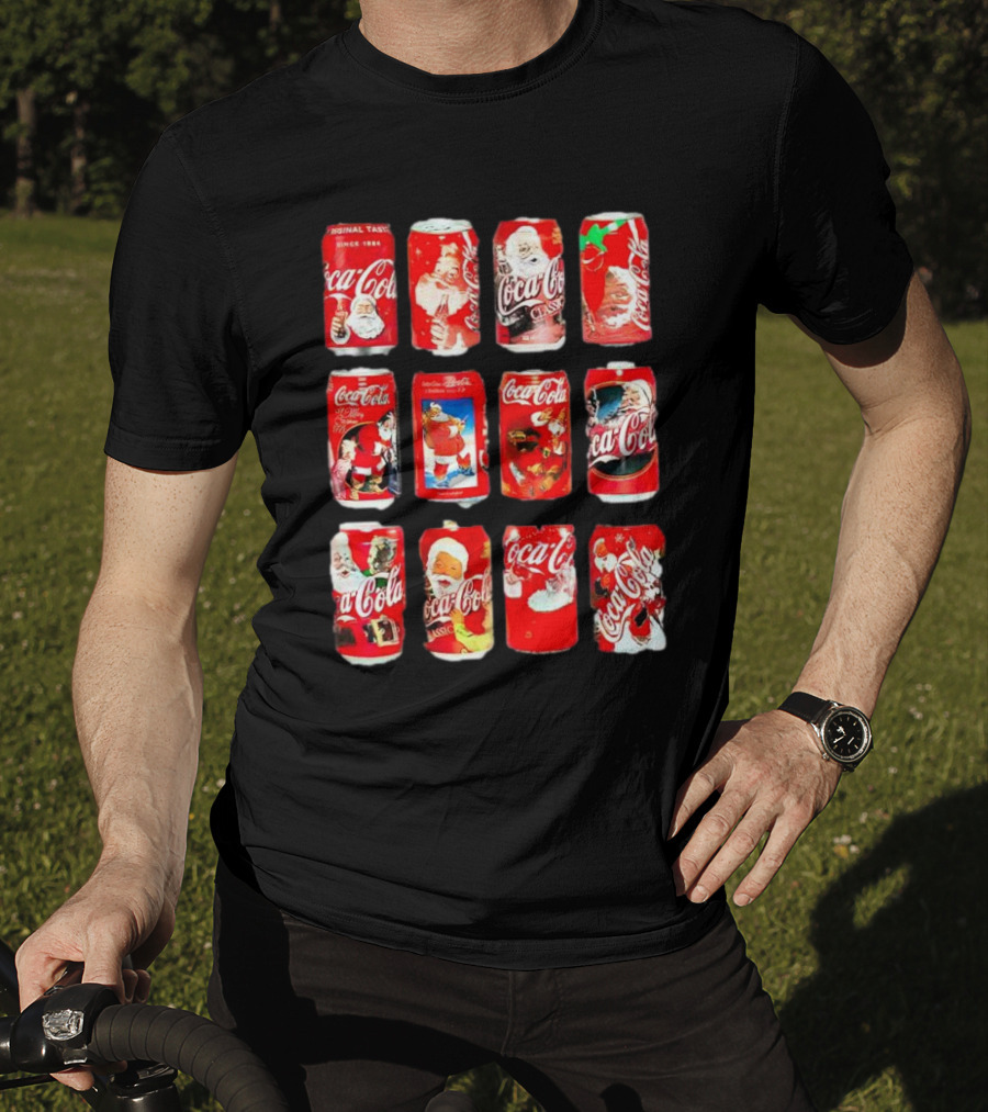 Coca Cola Santa Claus Cans Collection Vintage Holiday T-Shirt