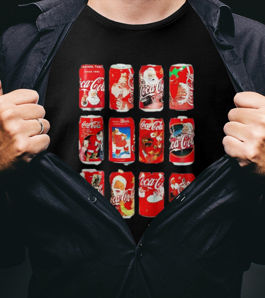 Coca Cola Santa Claus Cans Collection Vintage Holiday T-Shirt