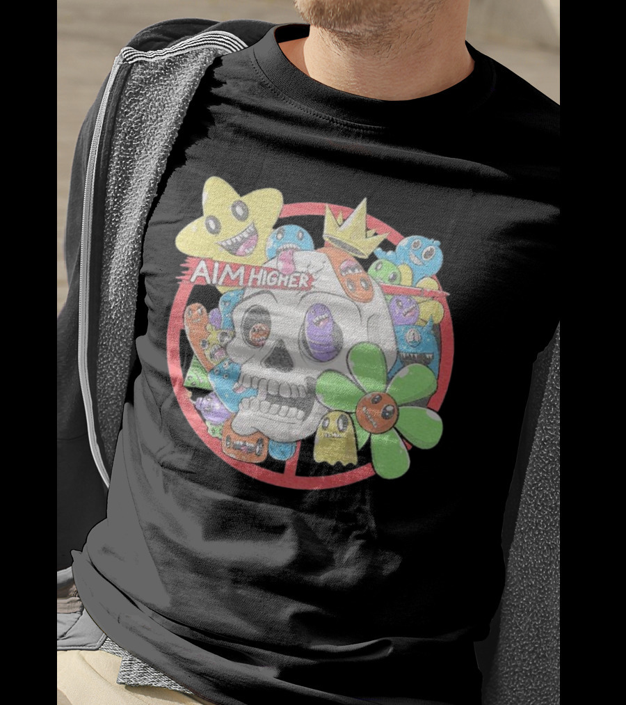 Friends N Monsters Aim Higher Cotton Candy Skull Star Flower T-Shirt