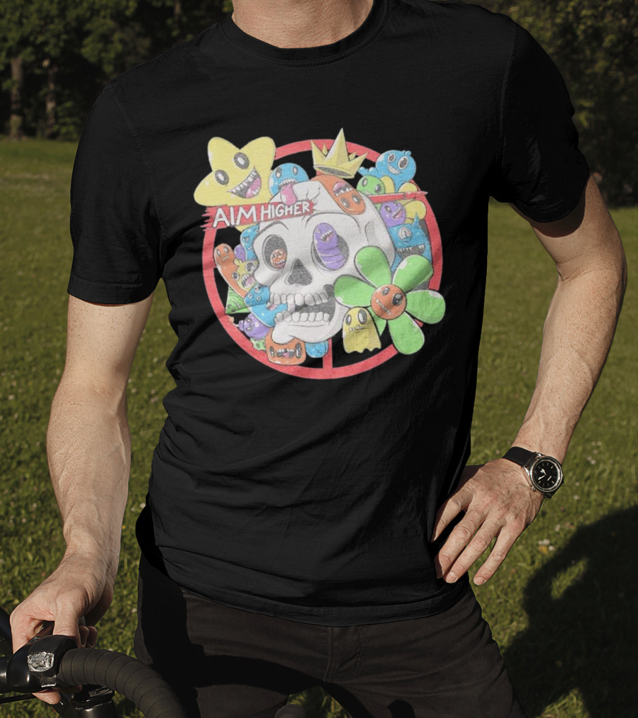 Friends N Monsters Aim Higher Cotton Candy Skull Star Flower T-Shirt