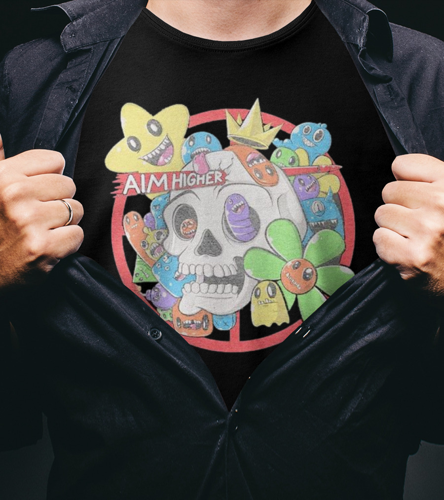 Friends N Monsters Aim Higher Cotton Candy Skull Star Flower T-Shirt
