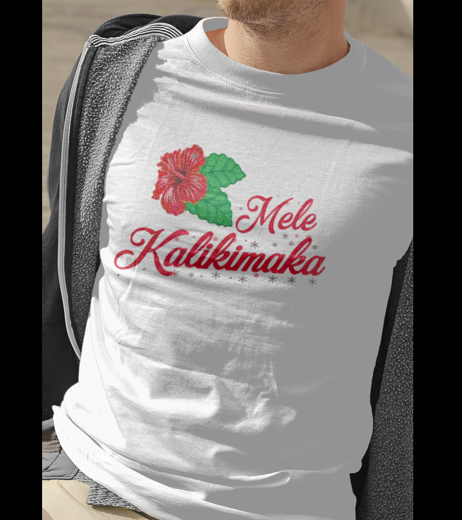 Mele Kalikimaka Red Hibiscus Flower With Green Leaves T-Shirt