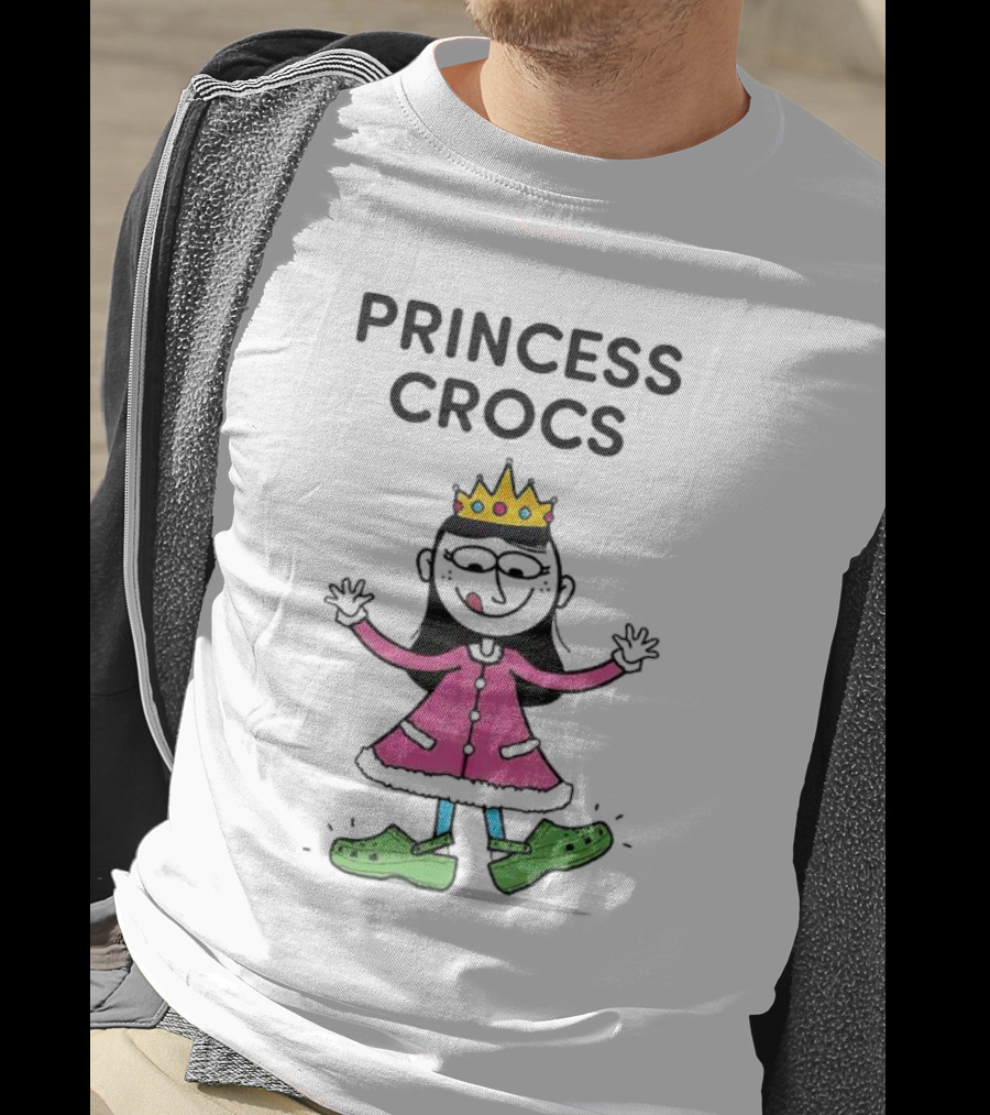 Princess Crocs Crowned Girl In Pink Dress With Green Shoes T-Shirt