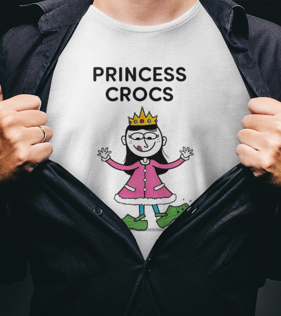 Princess Crocs Crowned Girl In Pink Dress With Green Shoes T-Shirt