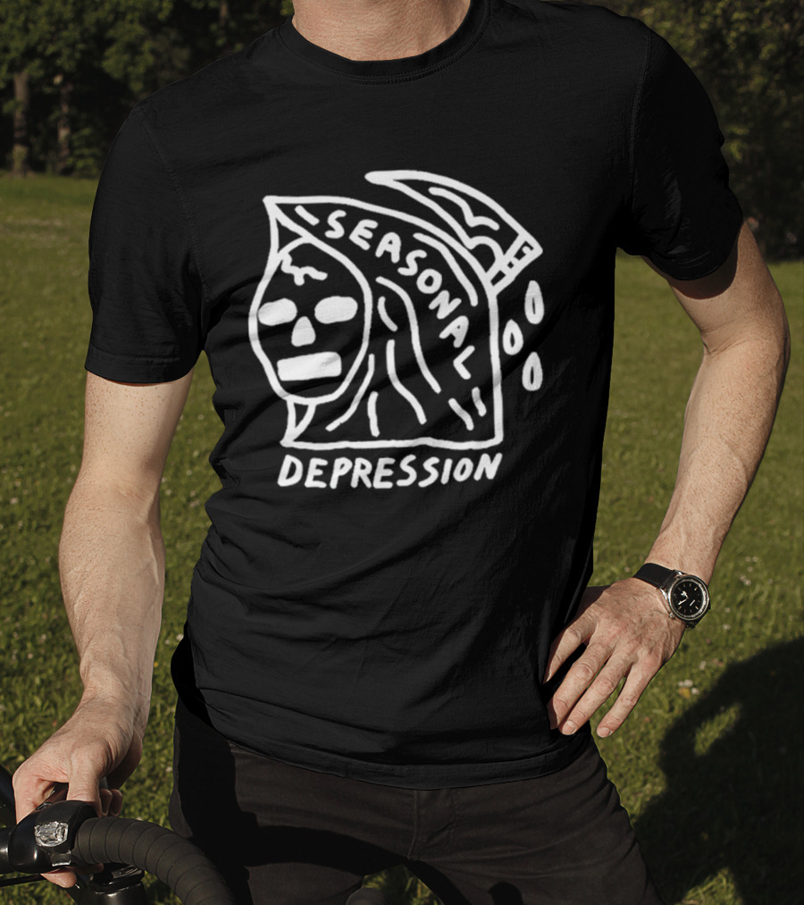 Seasonal Depression Grim Reaper Parody With Scythe And Raindrops T-Shirt
