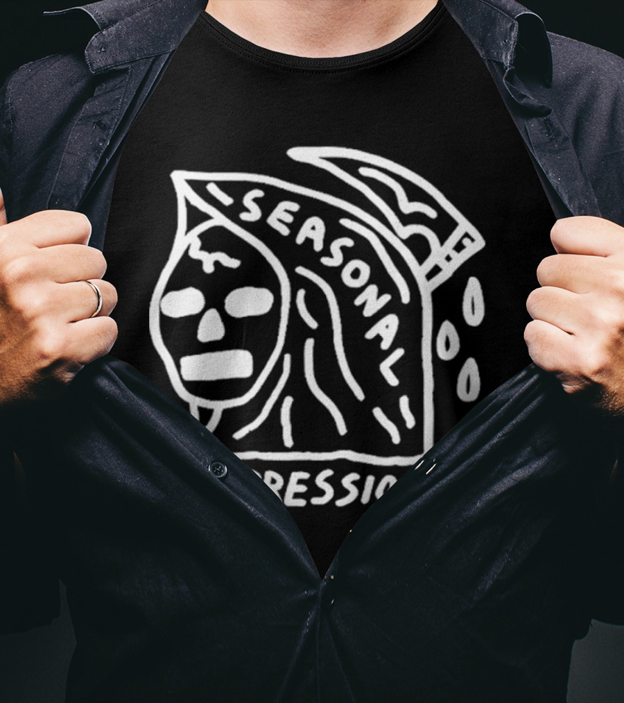 Seasonal Depression Grim Reaper Parody With Scythe And Raindrops T-Shirt