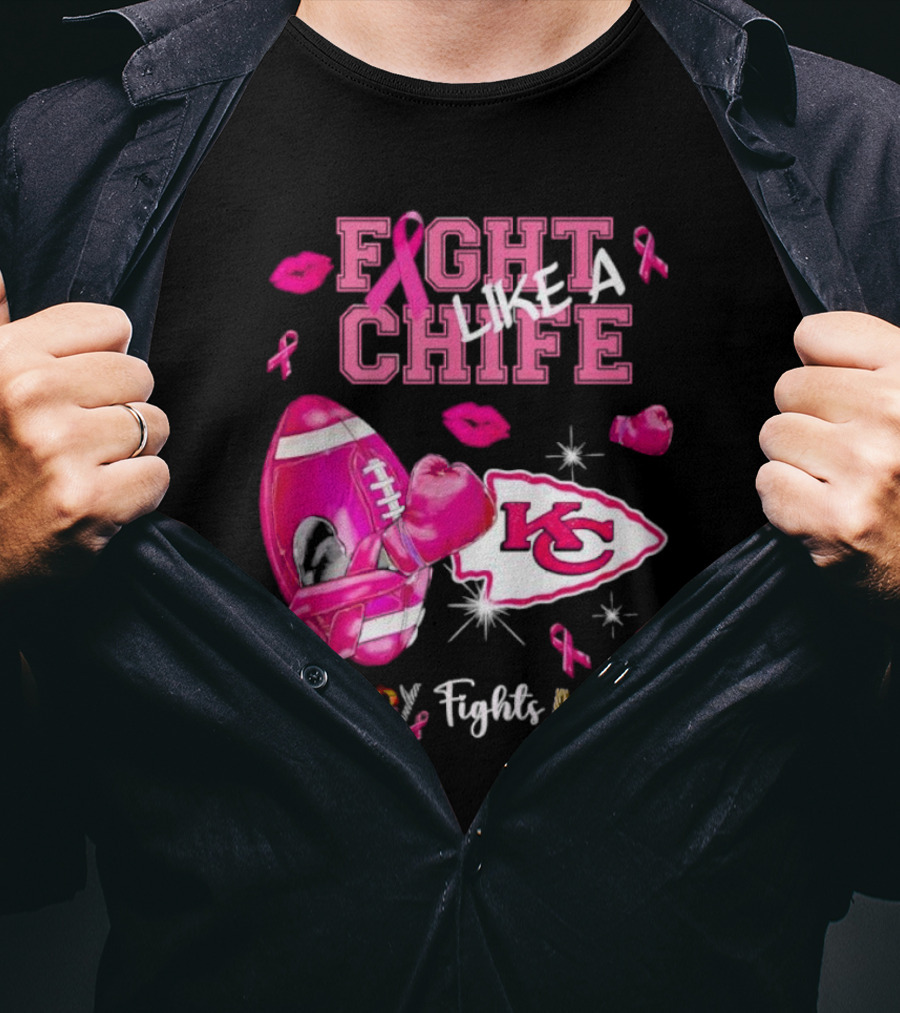 Fight Like A Chief Nobody Fights Alone Breast Cancer KC Pink Ribbon Football Gloves T-Shirt