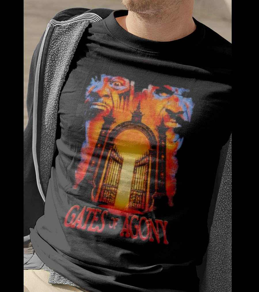 Gates Of Agony Open The Gates With Horror Faces And Fiery Entrance T-Shirt