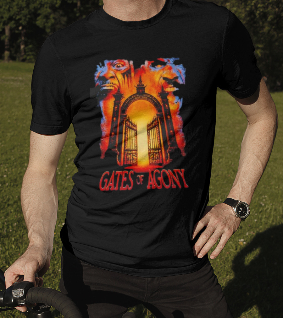 Gates Of Agony Open The Gates With Horror Faces And Fiery Entrance T-Shirt