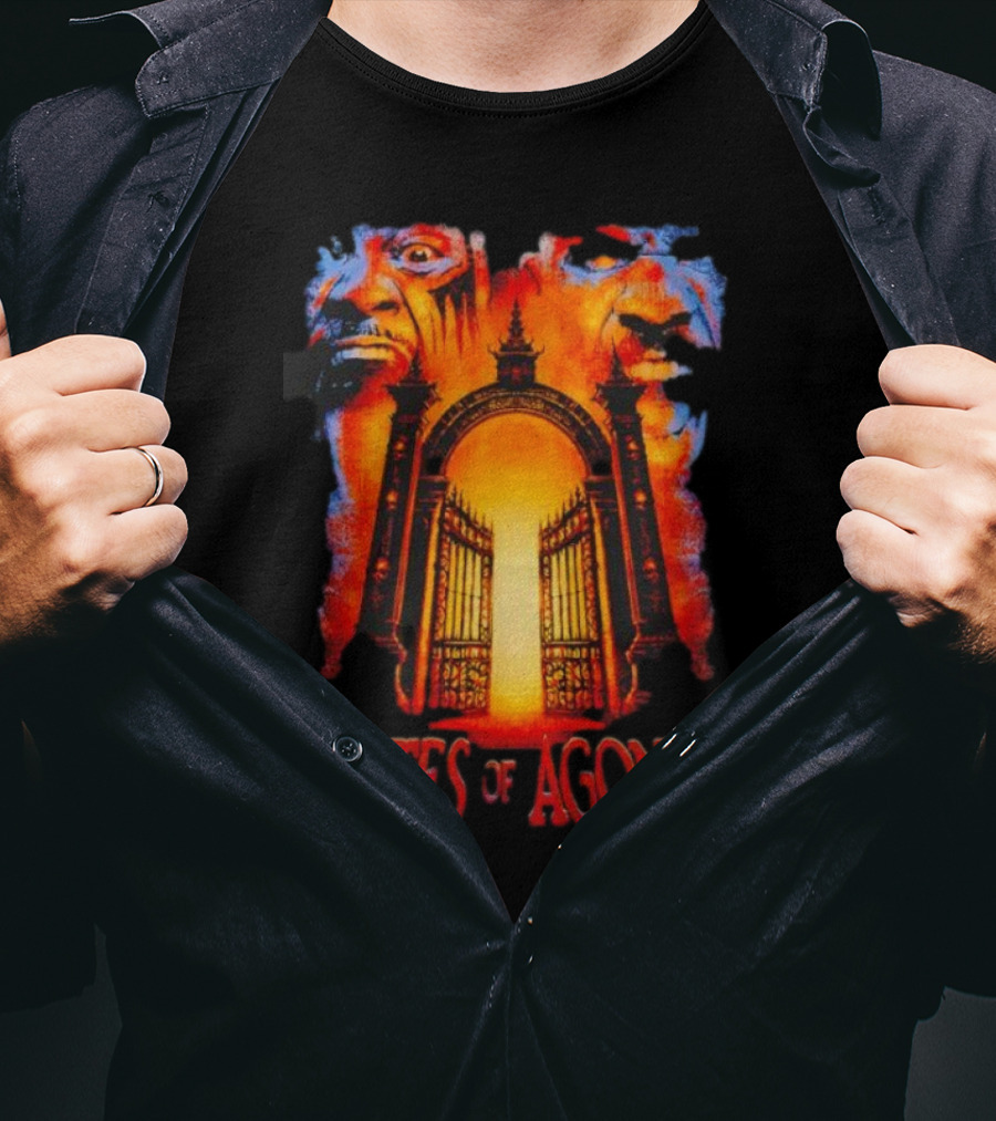 Gates Of Agony Open The Gates With Horror Faces And Fiery Entrance T-Shirt