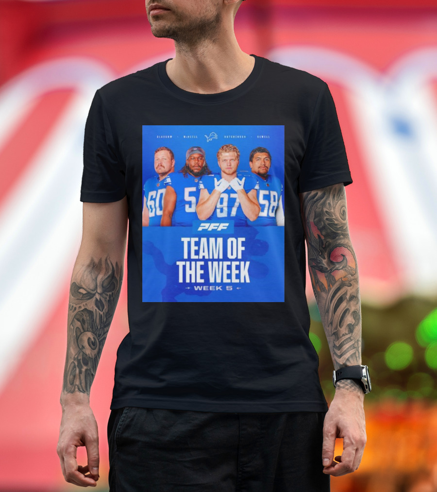PFF Detroit Lions Glasgow McNeill Hutchinson Sewell Team of the Week Week 5 T-Shirt