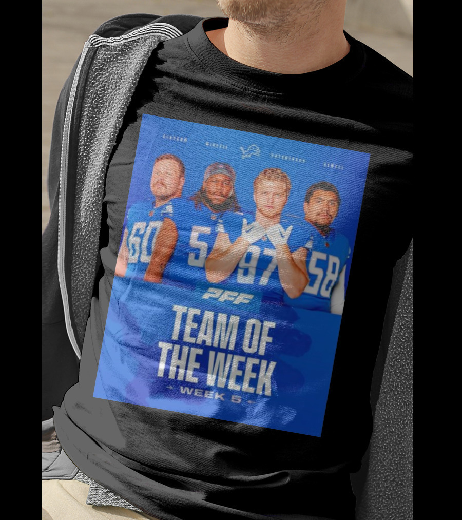 PFF Detroit Lions Glasgow McNeill Hutchinson Sewell Team Of The Week Week 5 T-Shirt