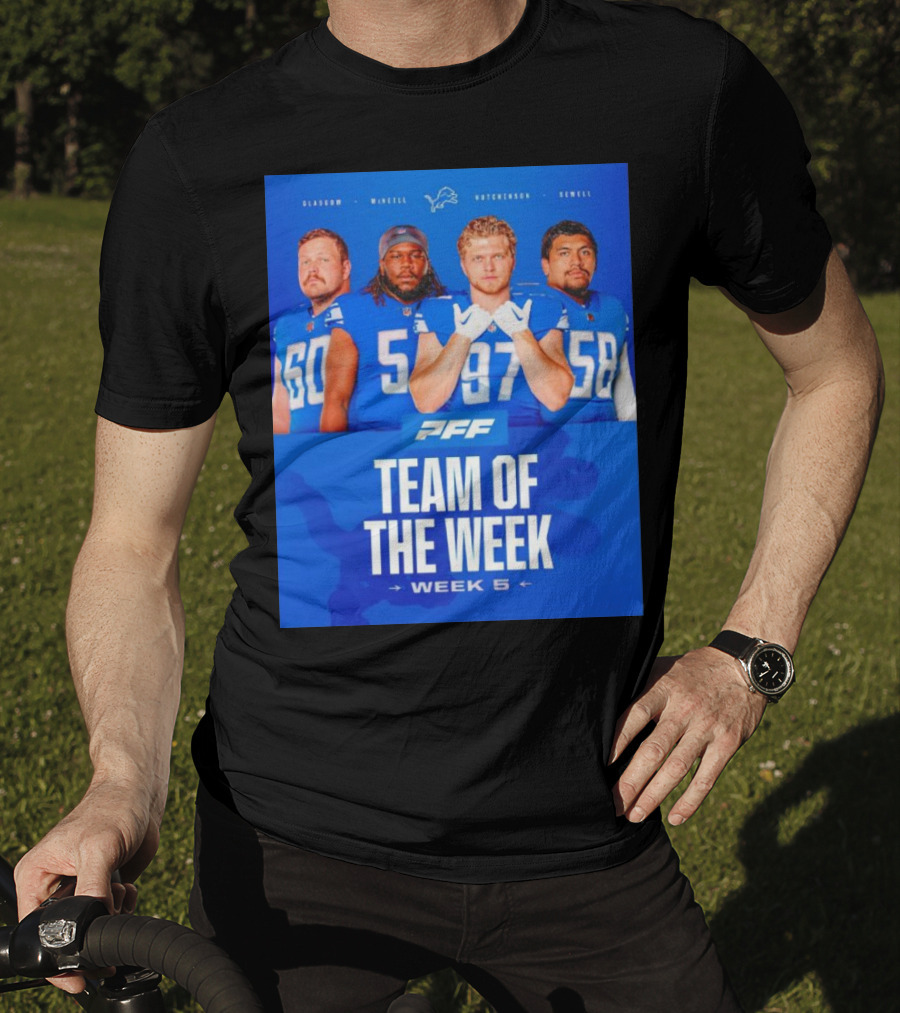 PFF Detroit Lions Glasgow McNeill Hutchinson Sewell Team Of The Week Week 5 T-Shirt