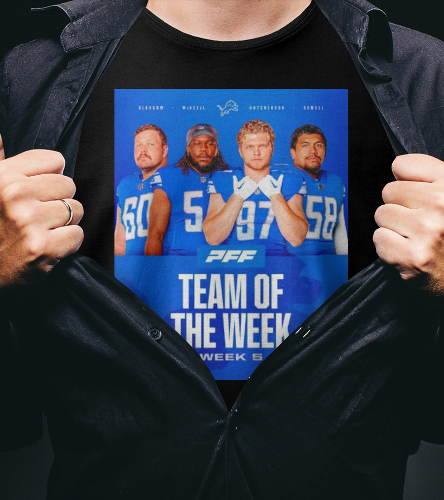 PFF Detroit Lions Glasgow McNeill Hutchinson Sewell Team Of The Week Week 5 T-Shirt