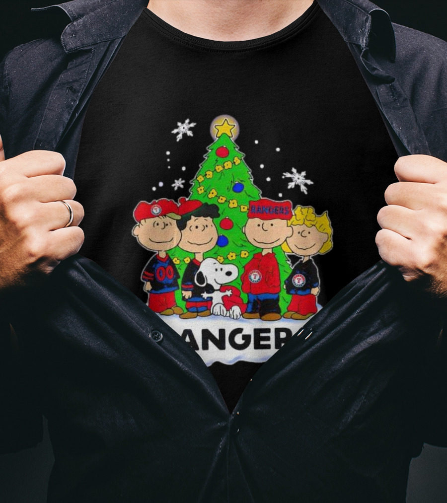Peanuts Snoopy Christmas Tree Texas Rangers Winter Holiday T-Shirt