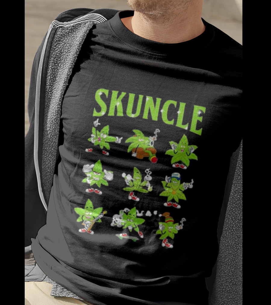 SKUNCLE Smells Like Weed Funny Cartoon Characters Smoking T-Shirt