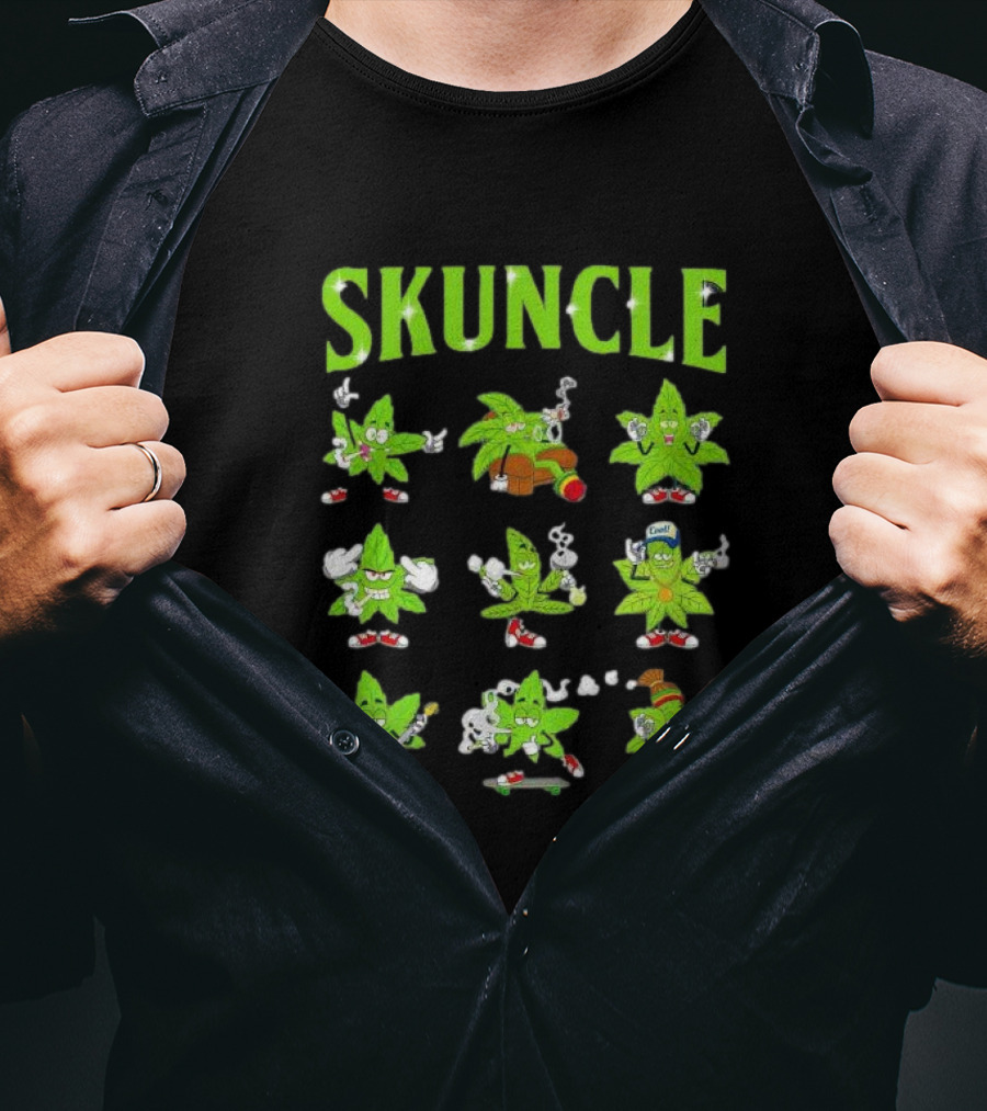 SKUNCLE Smells Like Weed Funny Cartoon Characters Smoking T-Shirt