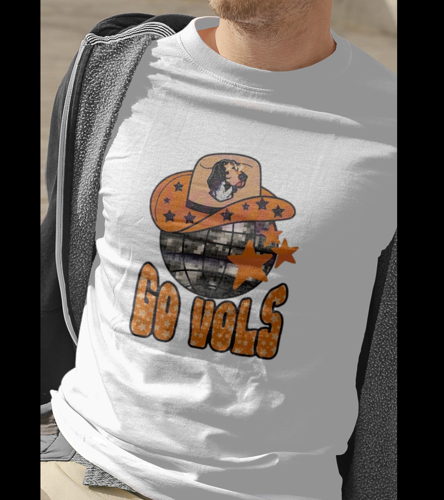 Tennessee Vols Go Vols Disco Ball Cowboy Hat Stars NCAA Mascot T-Shirt