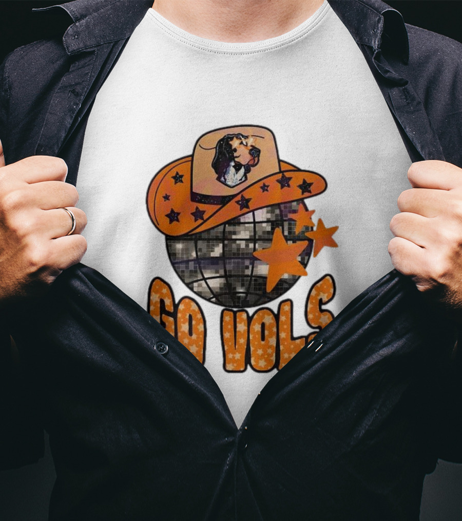 Tennessee Vols Go Vols Disco Ball Cowboy Hat Stars NCAA Mascot T-Shirt