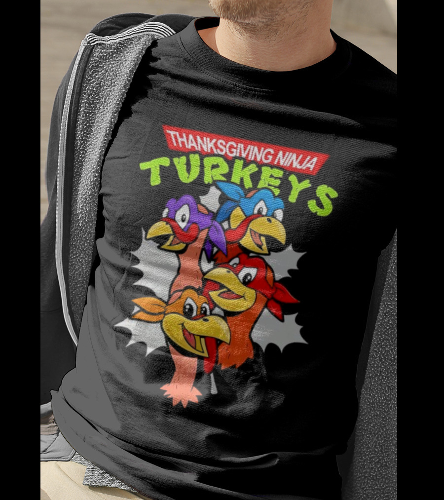 Thanksgiving Ninja Turkeys Cartoon T-Shirt