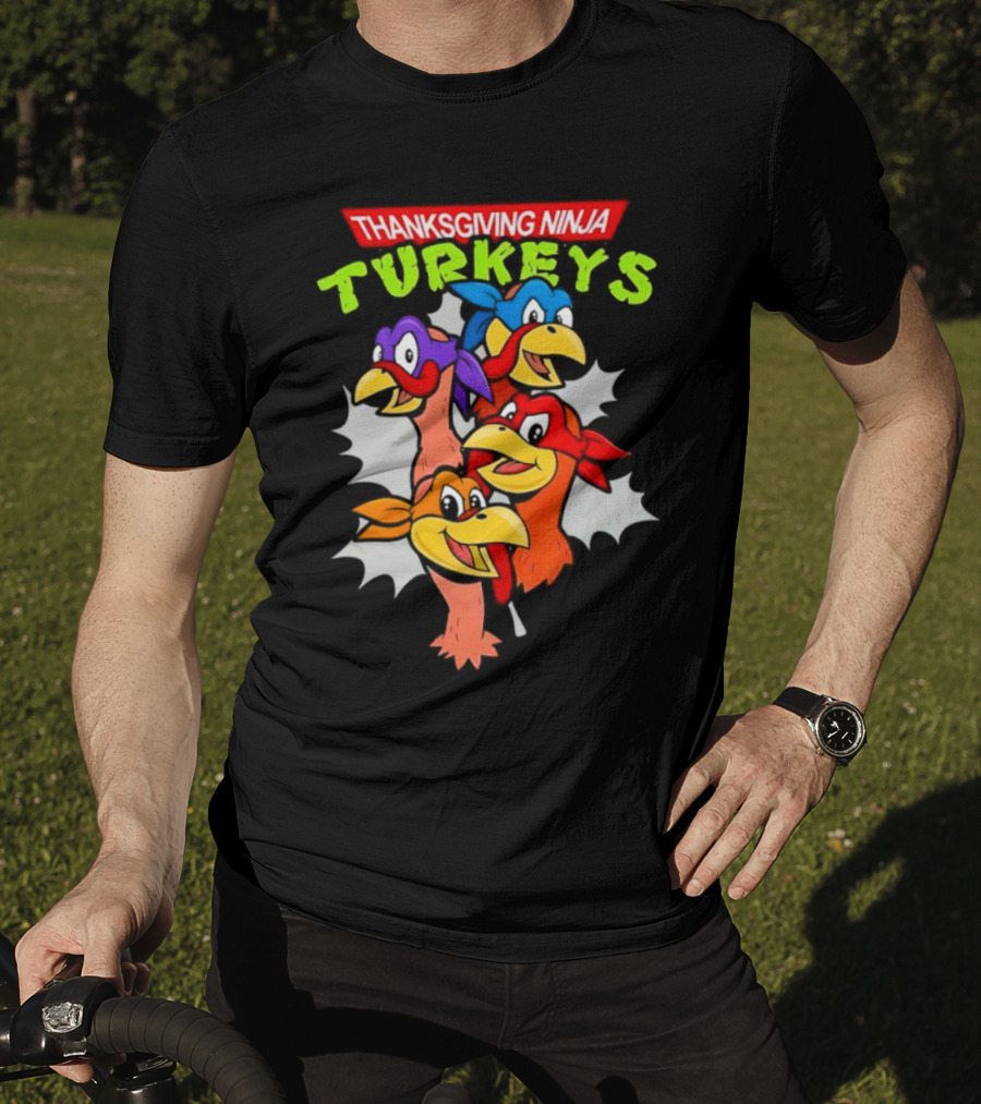 Thanksgiving Ninja Turkeys Cartoon T-Shirt