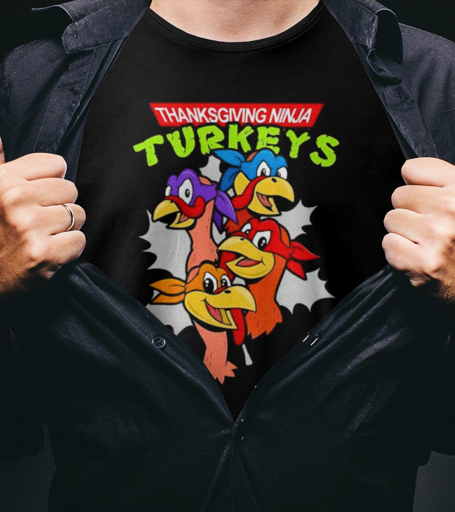 Thanksgiving Ninja Turkeys Cartoon T-Shirt