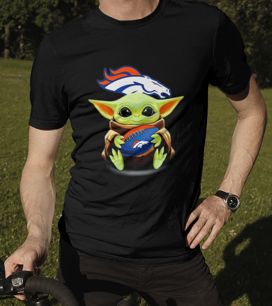 Baby Yoda Hugs Denver Broncos Football T-Shirt