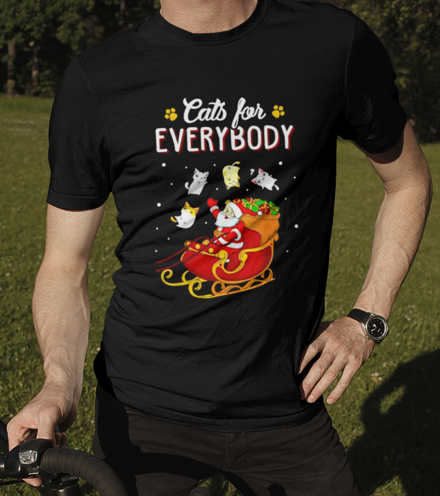 Cats For Everybody Santa With Cats Sleigh Christmas T-Shirt