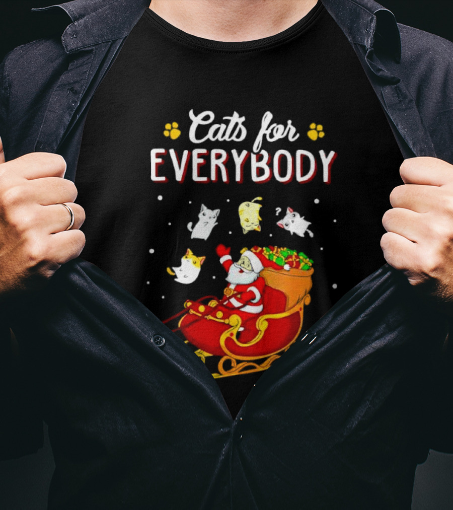 Cats For Everybody Santa With Cats Sleigh Christmas T-Shirt