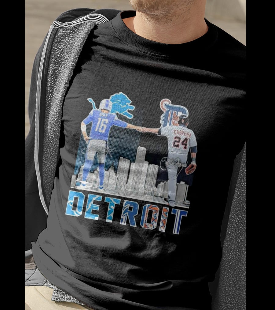Detroit City Signatures Lions Goff Tigers Cabrera T-Shirt