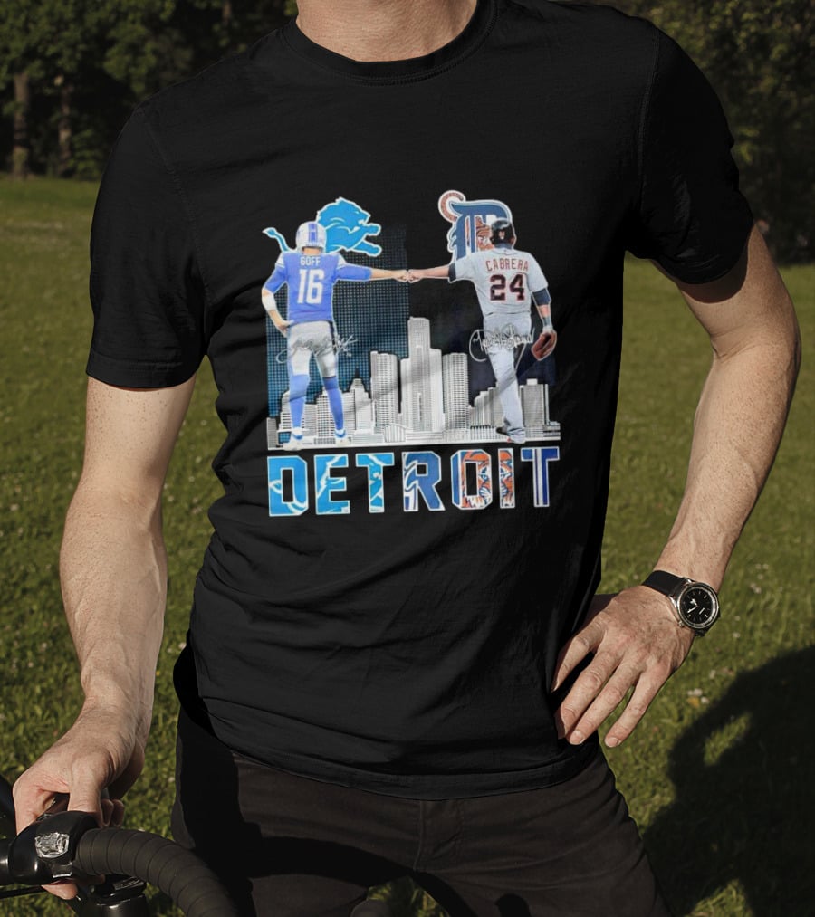 Detroit City Signatures Lions Goff Tigers Cabrera T-Shirt