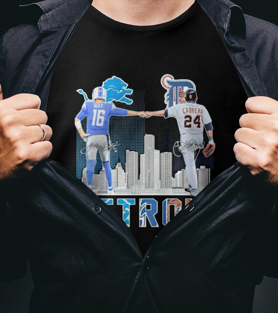 Detroit City Signatures Lions Goff Tigers Cabrera T-Shirt