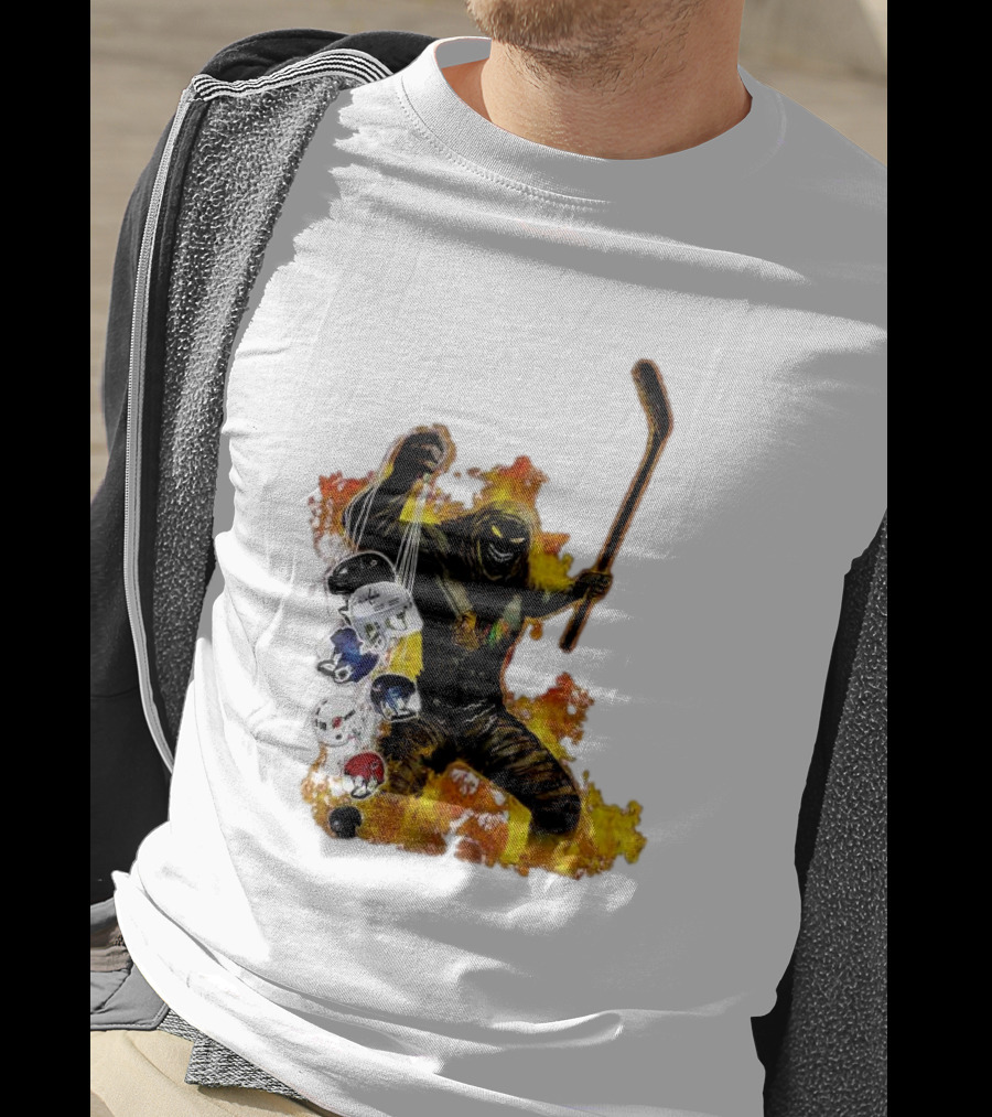 Evil Fire Hockey Player Holding Chicago Blackhawks And NHL Helmets T-Shirt