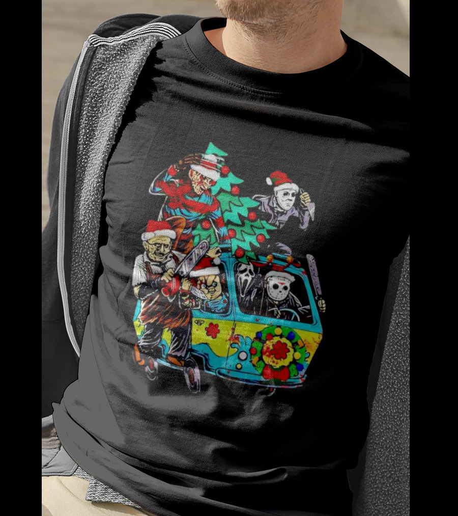 Horror Movie Characters Christmas Driving Mystery Van T-Shirt