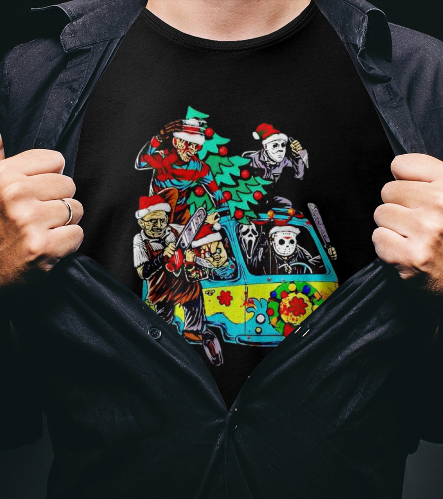 Horror Movie Characters Christmas Driving Mystery Van T-Shirt