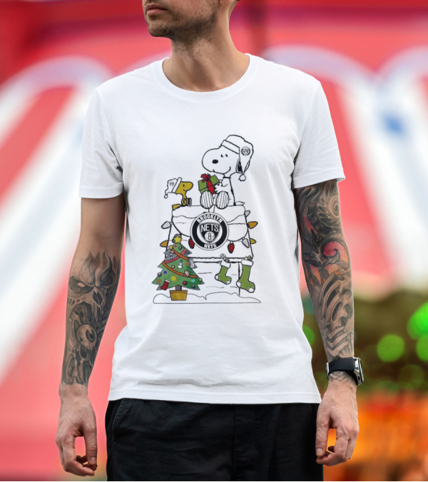 Premium T-Shirt: Snoopy Woodstock Christmas Igloo Brooklyn Nets Holiday Scene T-Shirt Snoopy Woodstock Christmas Igloo Brooklyn Nets Holiday Scene T-Shirt