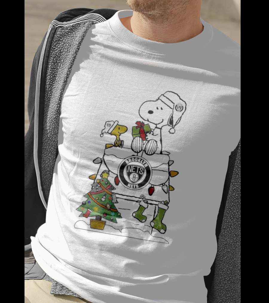 Snoopy Woodstock Christmas Igloo Brooklyn Nets Holiday Scene T-Shirt