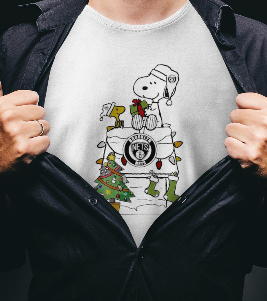 Snoopy Woodstock Christmas Igloo Brooklyn Nets Holiday Scene T-Shirt