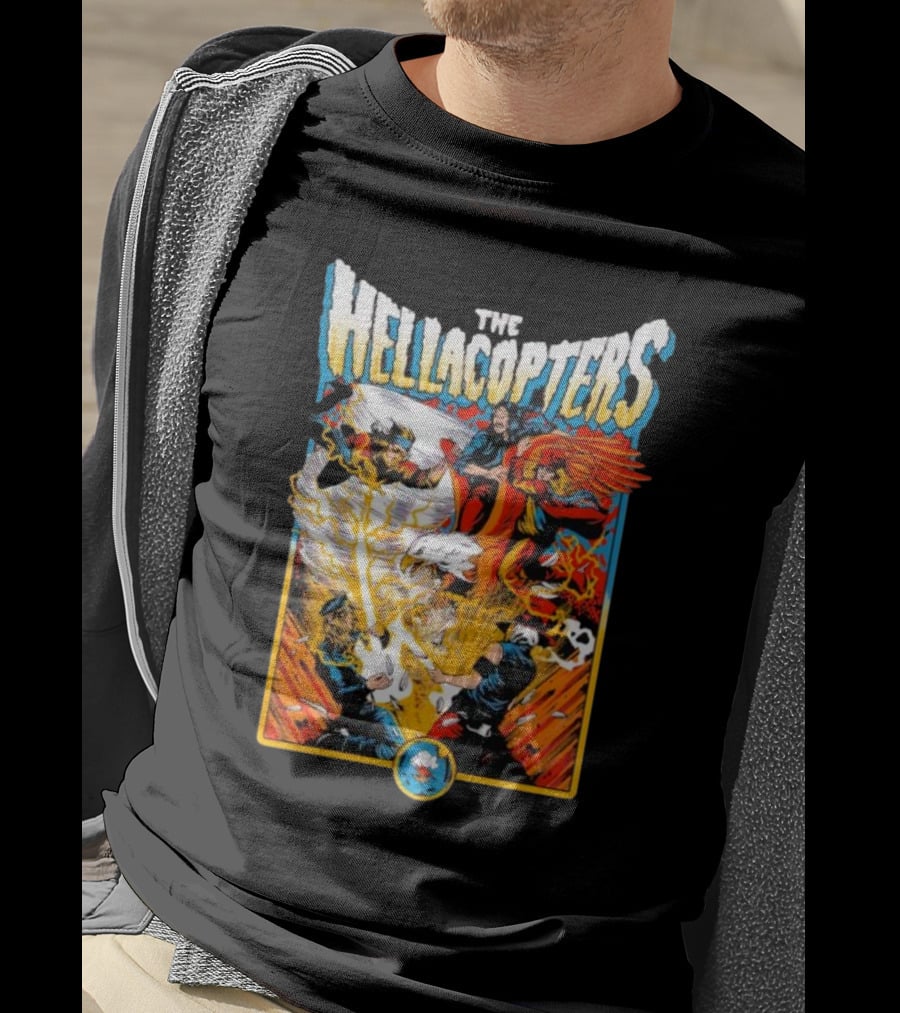 The Hellacopters Superhero Comic Rock Battle Machado T-Shirt
