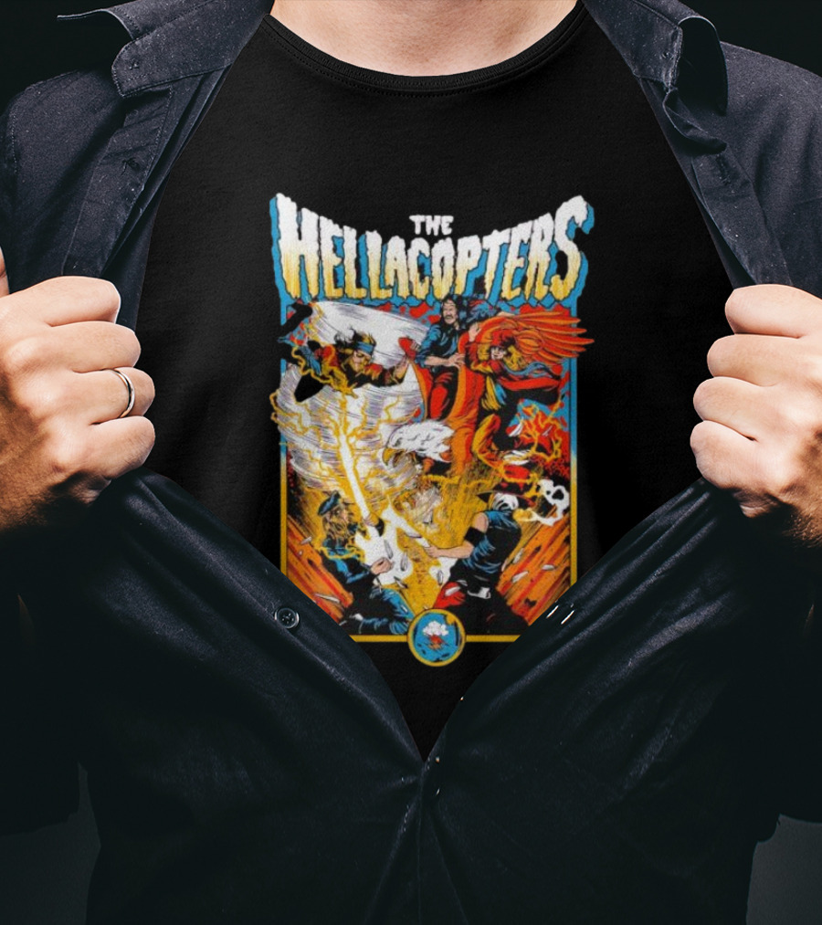 The Hellacopters Superhero Comic Rock Battle Machado T-Shirt