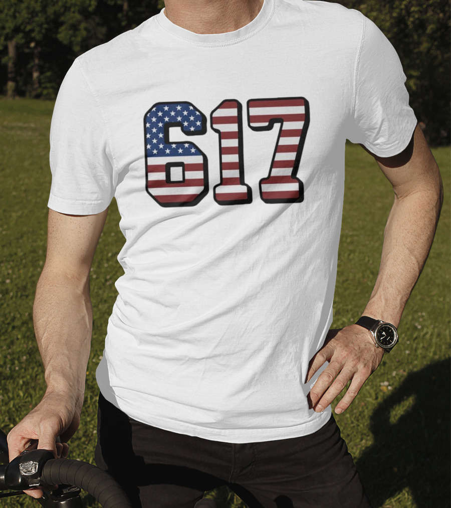 Boston 617 USA Flag T-Shirt