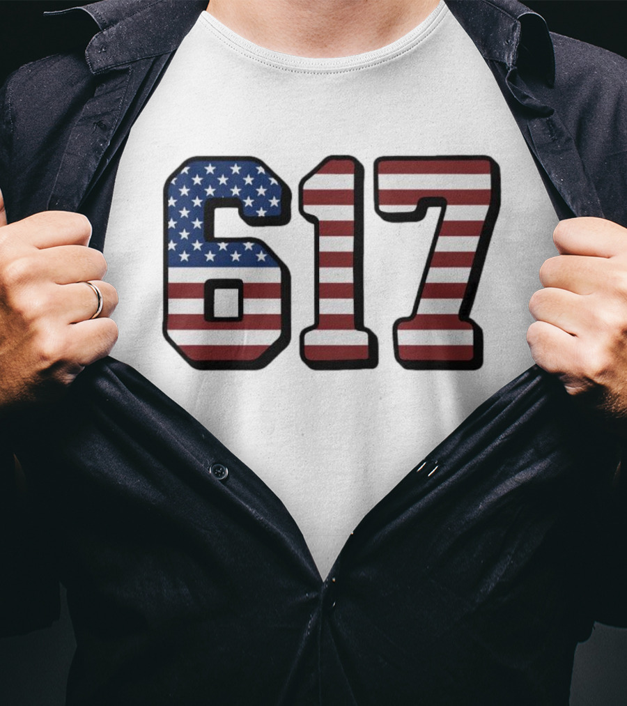 Boston 617 USA Flag T-Shirt